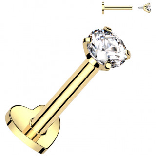 Piercing labret d'oreille Titane dor  coeur et Zirconium (hlix, flat, lobe...)