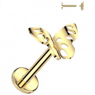 Piercing labret papillon dentelle Titane doré (lèvre et oreille)