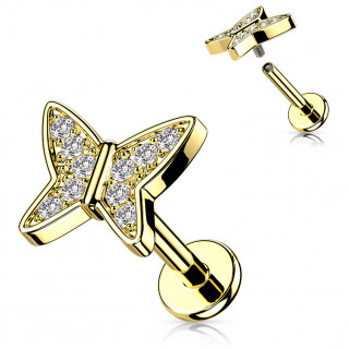 Piercing labret papillon Dor  strass  filetage interne (lvre, hlix, flat...)