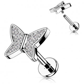 Piercing labret papillon  strass  filetage interne (lvre, hlix, flat...)