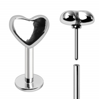 Piercing labret Push-in Coeur acier (lvre, tragus, hlix, flat...)