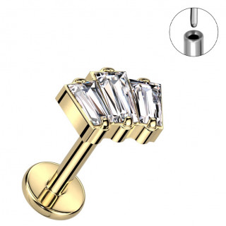 Piercing labret Push-in � zirconiums rectangulaires en Titane dor�