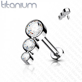 Piercing labret Titane à enfilade de zirconium (filetage interne)