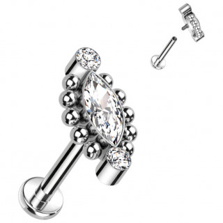 Piercing labret Titane amande zirconium perle  (tragus, hlix...)