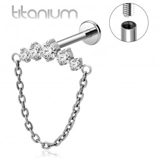 Piercing labret Titane � arc de zirconiums et chaine (l�vre et oreille)