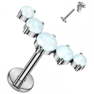 Piercing labret Titane  Arc d'opales asymtriques blanches (hlix, lvre...)