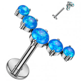 Piercing labret Titane à Arc d'opales asymétriques bleues (hélix, lèvre...)