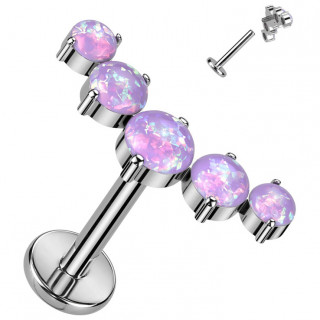 Piercing labret Titane  Arc d'opales asymtriques violettes (hlix, lvre...)