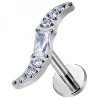 Piercing labret Titane boomerang �l�gant serti (l�vre ou oreille)