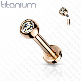 Piercing labret Titane boule strass  filetage interne - Cuivr