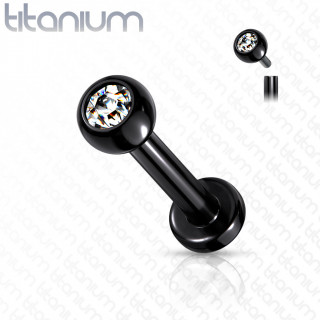 Piercing labret Titane boule strass à filetage interne - Noir