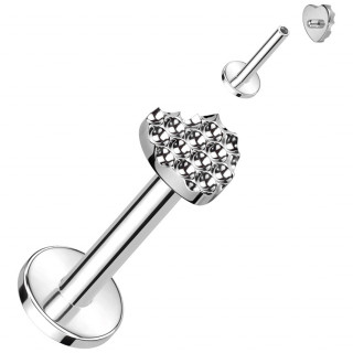 Piercing labret Titane à coeur alvéolé (tragus, hélix, lèvre...)
