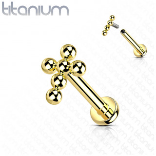 Piercing labret Titane  croix de perles Dore (lvre, hlix...)