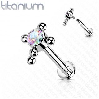 Piercing labret Titane  croix de perles et zirconium - Aurore Borale (lvre, hlix...)