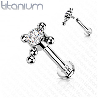 Piercing labret Titane  croix de perles et zirconium - Clair (lvre, hlix...)