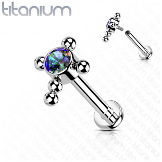 Piercing labret Titane  croix de perles et zirconium - Vitrail Medium (lvre, hlix...)