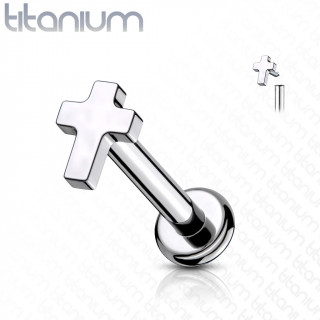 Piercing labret Titane Croix Latine à filetage interne