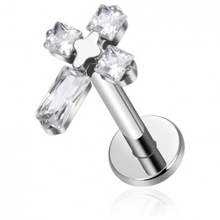 Piercing labret Titane  croix pave de zirconiums (hlix, tragus, flat..)