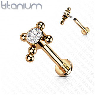 Piercing labret Titane Cuivr  croix de perles et zirconium (lvre, hlix...)