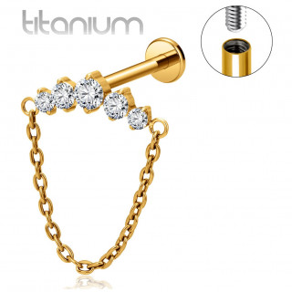 Piercing labret Titane dor� � arc de zirconiums et chaine (l�vre et oreille)
