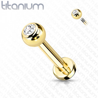 Piercing labret Titane dor  boule strass (lvre, tragus, helix...)