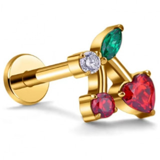 Piercing labret Titane dor� � cerises gourmandes (l�vre, conch, helix...)