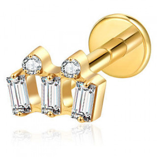 Piercing labret Titane dor� � couronne scintillante (l�vre, conch, helix...)