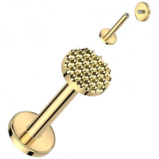 Piercing labret Titane doré à disque alvéolé