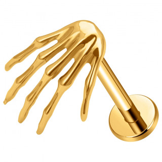 Piercing labret Titane dor� en forme de main squelette (l�vre, lobe, h�lix, flat..)