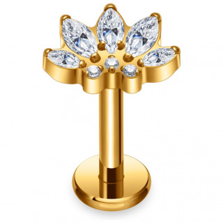 Piercing labret Titane dor  lotus pave de zirconiums (hlix, tragus, flat..)