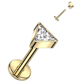 Piercing labret Titane dor Triangle  zirconium et filetage interne (lvre, tragus, hlix...)