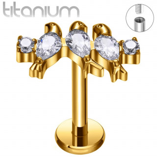 Piercing labret Titane dor� � trio d'oiseaux sertis de zirconiums (l�vre et oreille)