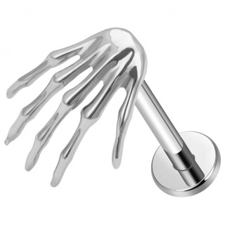 Piercing labret Titane en forme de main squelette (l�vre, lobe, h�lix, flat..)