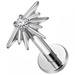 Piercing labret Titane �toile rayonnante (l�vre, lobe, h�lix, flat...)