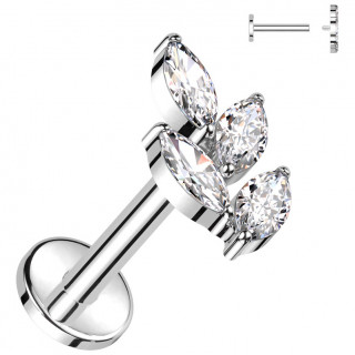Piercing labret Titane à feuillage de zirconiums (lèvre, hélix, tragus...)