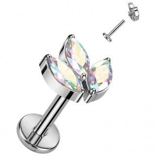 Piercing labret Titane  Feuille d'rable zirconiums Aurore borale (lvre, tragus, hlix...)