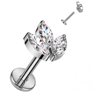 Piercing labret Titane  Feuille d'rable zirconiums clairs (lvre, tragus, hlix...)