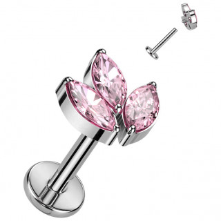 Piercing labret Titane  Feuille d'rable zirconiums roses (lvre, tragus, hlix...)