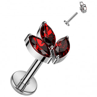 Piercing labret Titane  Feuille d'rable zirconiums rouges (lvre, tragus, hlix...)