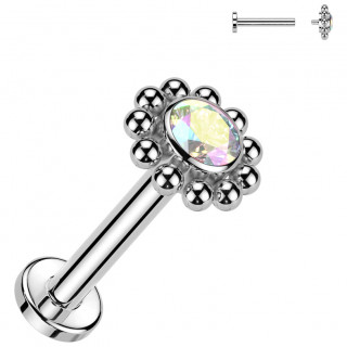 Piercing labret Titane Fleur de billes  zirconium Aurore Borale (lvre, hlix, flat, lobe...)