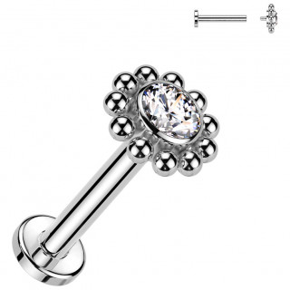 Piercing labret Titane Fleur de billes  zirconium Clair (lvre, hlix, flat, lobe...)