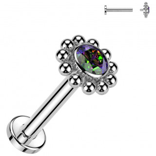 Piercing labret Titane Fleur de billes  zirconium Vitrail Medium (lvre, hlix, flat, lobe...)