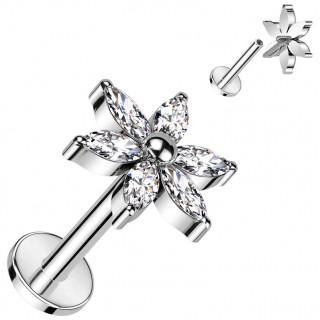 Piercing labret Titane Fleur  ptales tincelants et perle (lvre, tragus, hlix...)