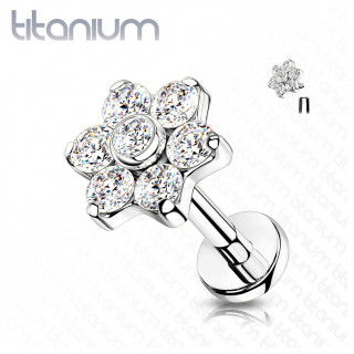 Piercing labret Titane fleur strass  filetage interne (lvre, hlix...)