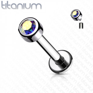 Piercing labret Titane G23  cristal Aurore Borale (filetage interne)