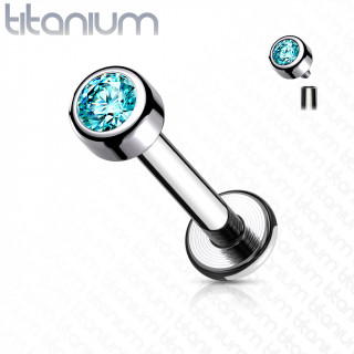 Piercing labret Titane  cristal Bleu aqua (filetage interne)