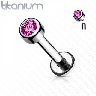 Piercing labret Titane G23  cristal Rose (filetage interne)