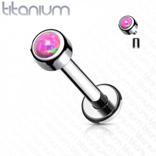Piercing labret Titane à Opale Rose (lèvre, tragus, helix...)