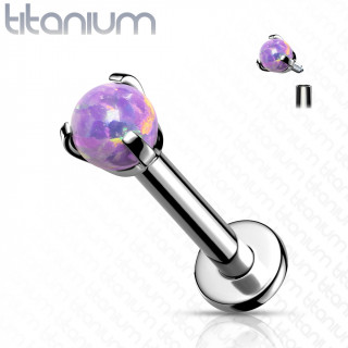 Piercing labret Titane  perle d'Opale Violette (filetage interne)