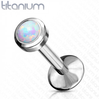 Piercing labret titane  Opale blanche (filetage interne)